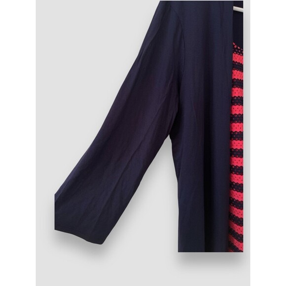 Croft & Barrow Mock-Layer Print Cardigan Sz XL 3/4 Sleeves Navy Striped Tank NWT - Picture 3 of 8